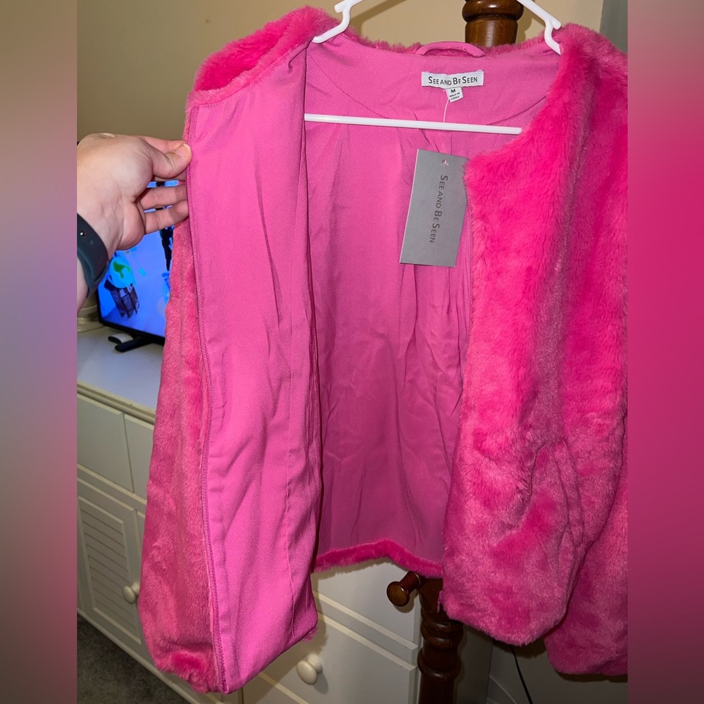 See And Be Seen Pink Faux Fur Jacket - Picture 7 of 15
